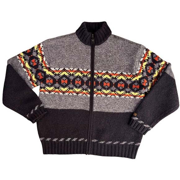 Ruff Hewn Vtg Cardigan Sweater‎ Mens L 70s Hippie Cowboy Zip Mock Neck - Picture 1 of 7